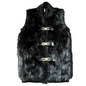 Cliche Faux Fur Black Sweater Vest Size Small